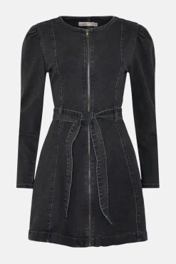 Discount Oasis Stretch Denim Zip Through Skater Dress Black