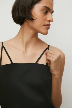 Fashion Oasis Stretch Satin Tailored Aline Mini Dress Black