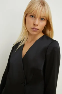 Online Oasis Stretch Satin Tailored Blazer Dress Black