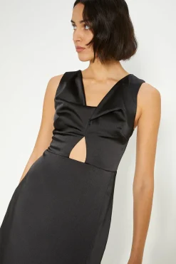Outlet Oasis Stretch Satin Twist Detail Midi Dress Black