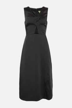 Outlet Oasis Stretch Satin Twist Detail Midi Dress Black