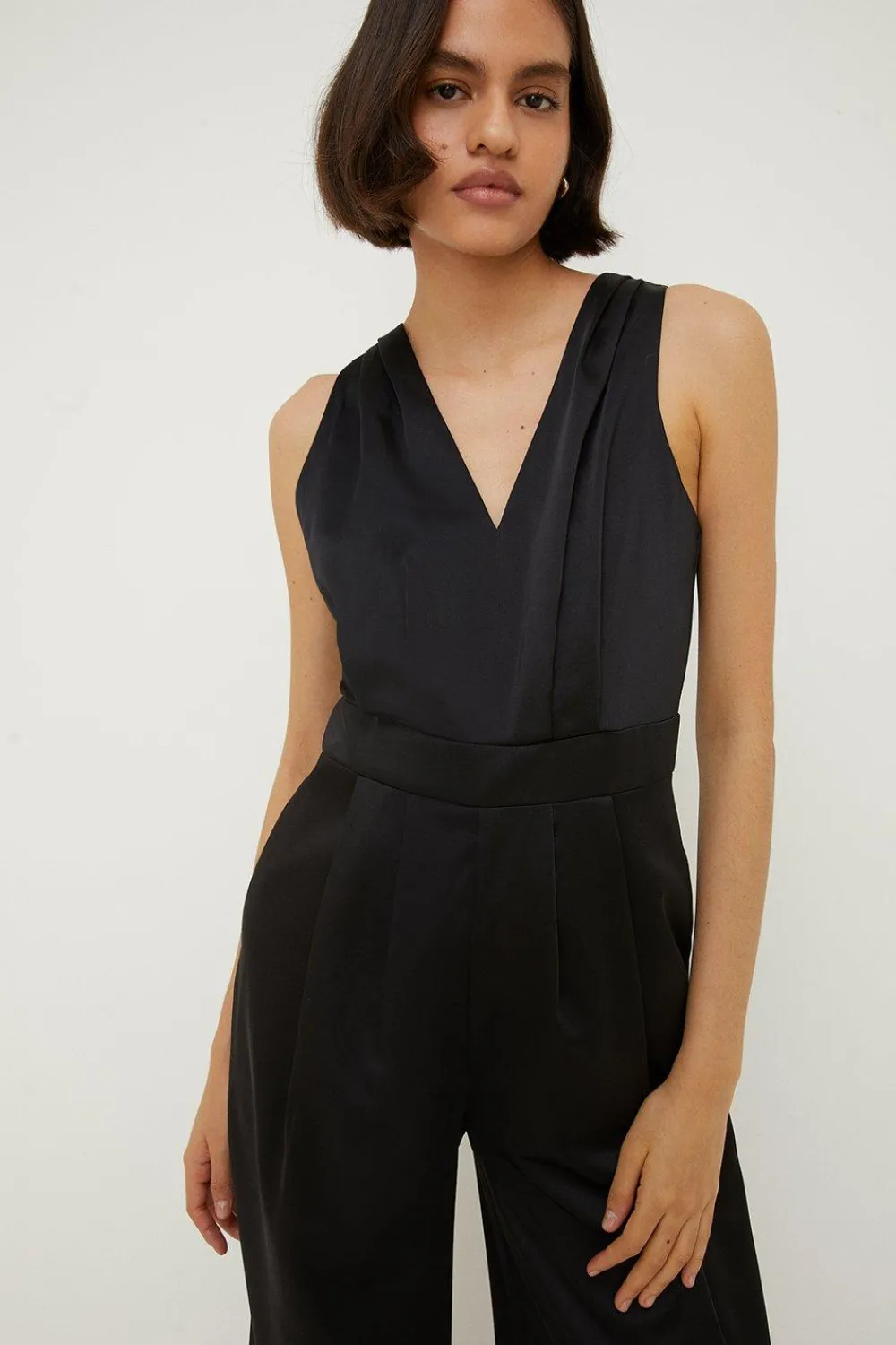 Sale Oasis Stretch Satin V Neck Tailored Jumpsuit Black