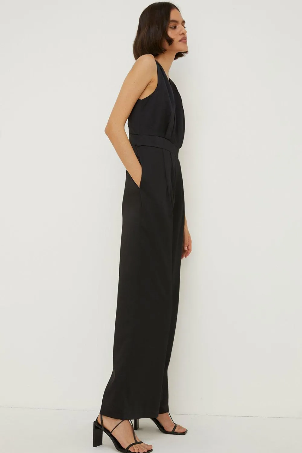 Sale Oasis Stretch Satin V Neck Tailored Jumpsuit Black