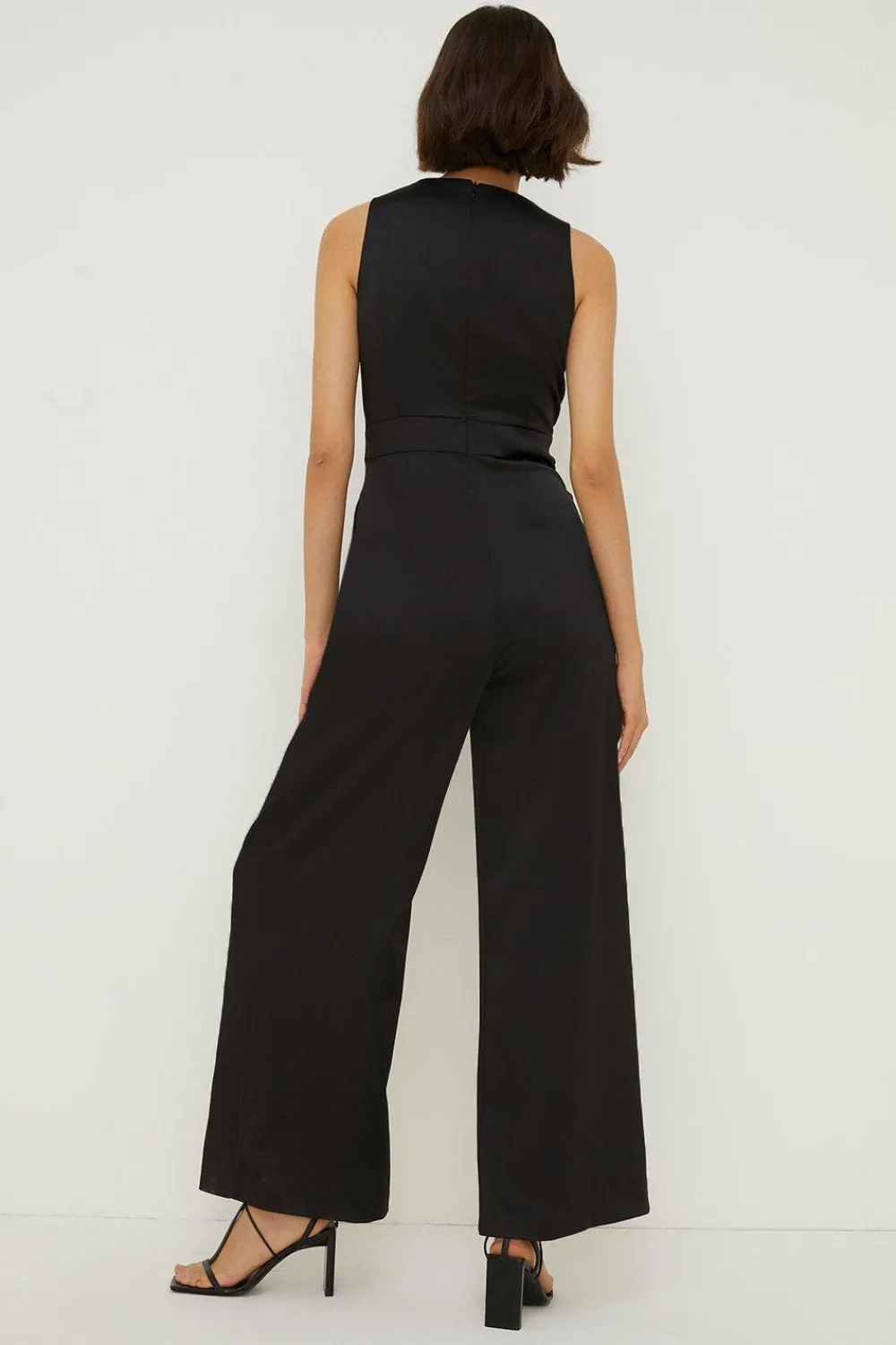 Sale Oasis Stretch Satin V Neck Tailored Jumpsuit Black