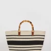 Clearance Oasis Stripe Bamboo Handle Detail Bag Mono