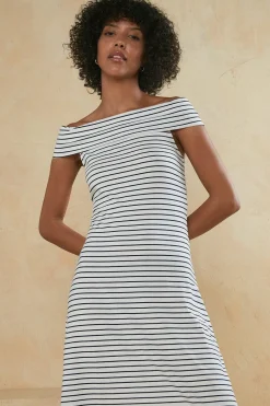 Best Oasis Stripe Bardot Midi Dress Red