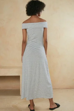 Best Oasis Stripe Bardot Midi Dress Red