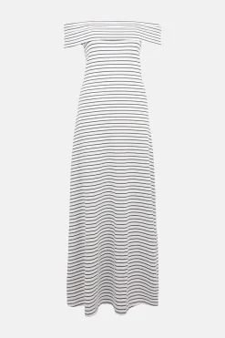 Best Oasis Stripe Bardot Midi Dress Red