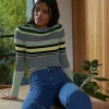 Discount Oasis Stripe Crew Ribbed Knitted Jumper Navy