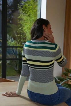 Discount Oasis Stripe Crew Ribbed Knitted Jumper Navy