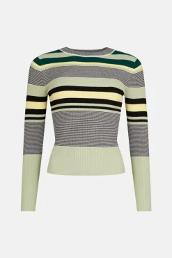Discount Oasis Stripe Crew Ribbed Knitted Jumper Navy