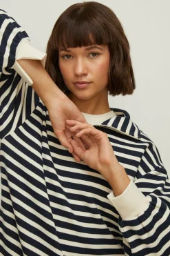 New Oasis Stripe Half Zip Collar Sweatshirt Rose