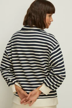New Oasis Stripe Half Zip Collar Sweatshirt Rose