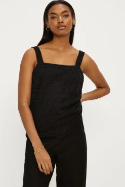 Sale Oasis Stripe Lace Wide Strap Suntop Black