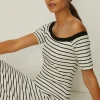 Online Oasis Stripe Ponte Bardot Midi Dress Ivory