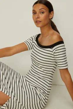 Online Oasis Stripe Ponte Bardot Midi Dress Ivory