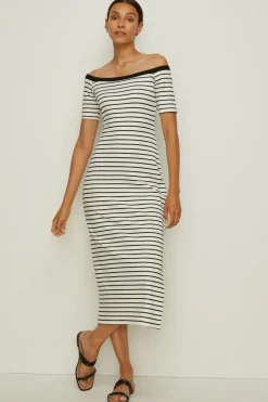Online Oasis Stripe Ponte Bardot Midi Dress Ivory