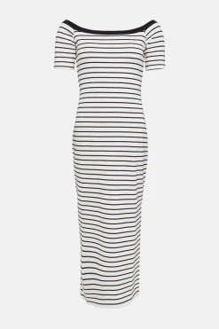 Online Oasis Stripe Ponte Bardot Midi Dress Ivory