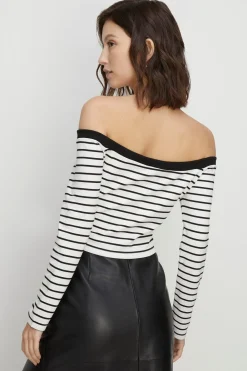 Discount Oasis Stripe Ponte Bardot Top Blackwhite