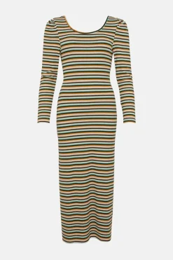 Online Oasis Stripe Rib Twist Back Scoop Neck Midi Dress Multi