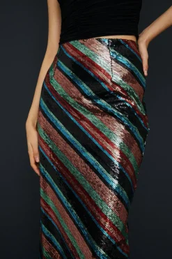 Online Oasis Stripe Sequin Midi Skirt Multi