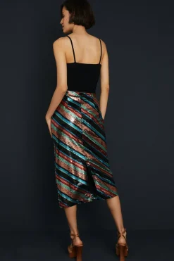 Online Oasis Stripe Sequin Midi Skirt Multi