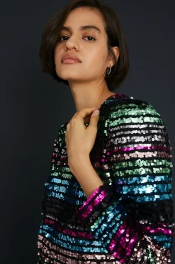 Discount Oasis Stripe Sequin Puff Sleeve Shift Dress Multi