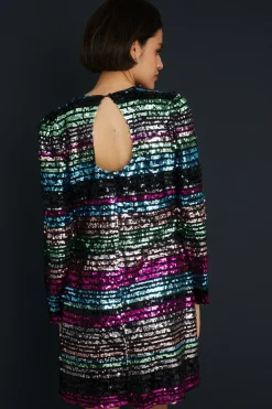 Discount Oasis Stripe Sequin Puff Sleeve Shift Dress Multi