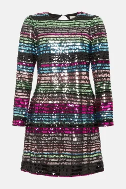 Discount Oasis Stripe Sequin Puff Sleeve Shift Dress Multi