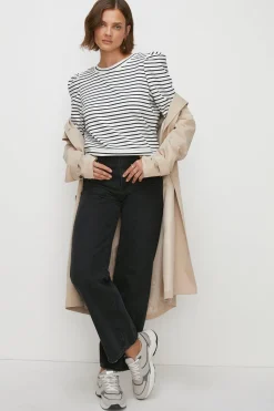 Fashion Oasis Stripe Tie Back Crew Neck Sweatshirt Navy