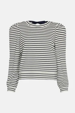 Fashion Oasis Stripe Tie Back Crew Neck Sweatshirt Navy