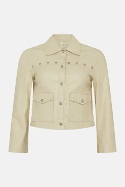 Sale Oasis Studded Leather Jacket Ivory