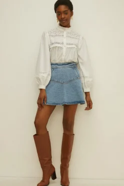 Outlet Oasis Super Flippy Denim Mini Skirt Pale Wash