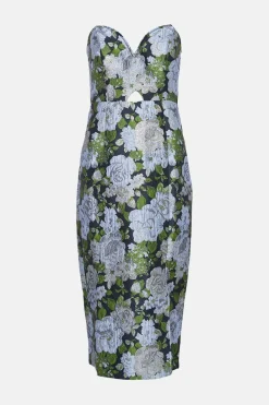 Discount Oasis Sweetheart Tailored Jacquard Midi Dress Blue