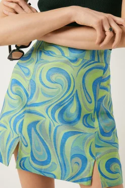 Fashion Oasis Swirl Jacquard Mini Skirt Green
