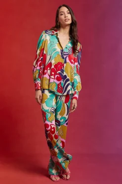 Online Oasis Swirl Printed Button Through Satin Shirt Multi