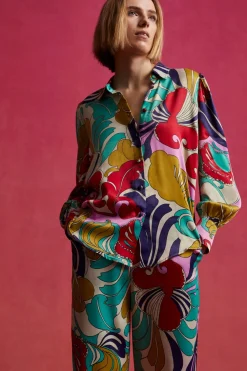 Online Oasis Swirl Printed Button Through Satin Shirt Multi