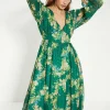 Fashion Oasis Swirly Floral Metallic Button Maxi Dress Green