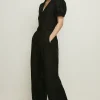 New Oasis Tailored Linen Mix Puff Sleeve Jumpsuit Orange