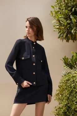 Fashion Oasis Tailored Stretch Crepe Pocket Detail Jacket Navy