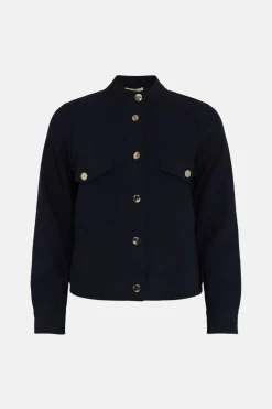 Fashion Oasis Tailored Stretch Crepe Pocket Detail Jacket Navy