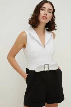 Fashion Oasis Textured Crepe Bow Detail Playsuit Mono