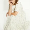 Outlet Oasis Textured Floral Bow Back Midi Dress Ivory