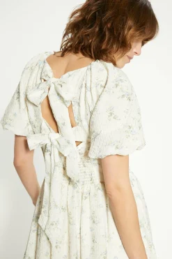 Outlet Oasis Textured Floral Bow Back Midi Dress Ivory