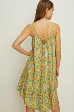 Best Oasis Textured Floral Print Tie Back Mini Dress Green