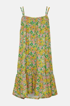 Best Oasis Textured Floral Print Tie Back Mini Dress Green