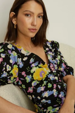 New Oasis Textured Floral Printed Tie Back Midi Dress Green
