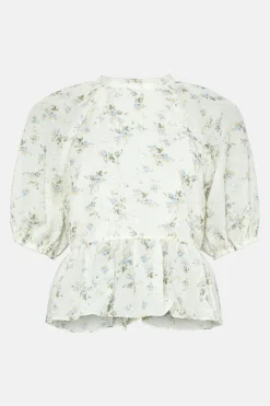 Discount Oasis Textured Floral Puff Sleeve Top Ivory