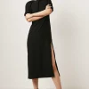 Hot Oasis Textured Puff Sleeve Midi Dress Black
