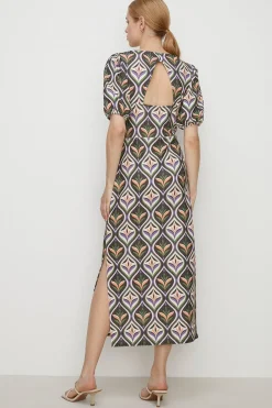 Outlet Oasis Textured Scoop Neck Midi Dress Khaki